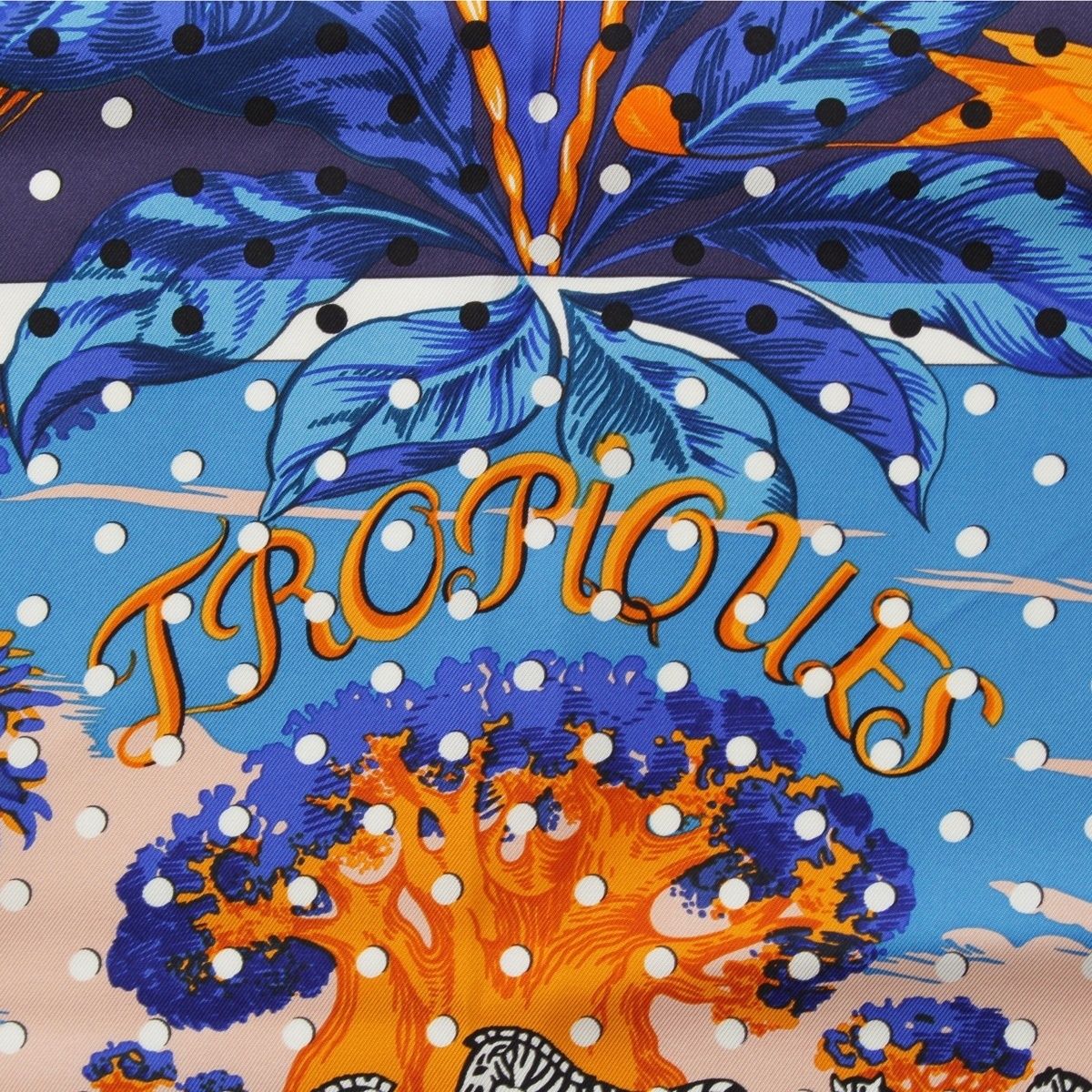 Hermes Carre 140 Silk Tropiques Tropical Scarf Blue Orange — view 7