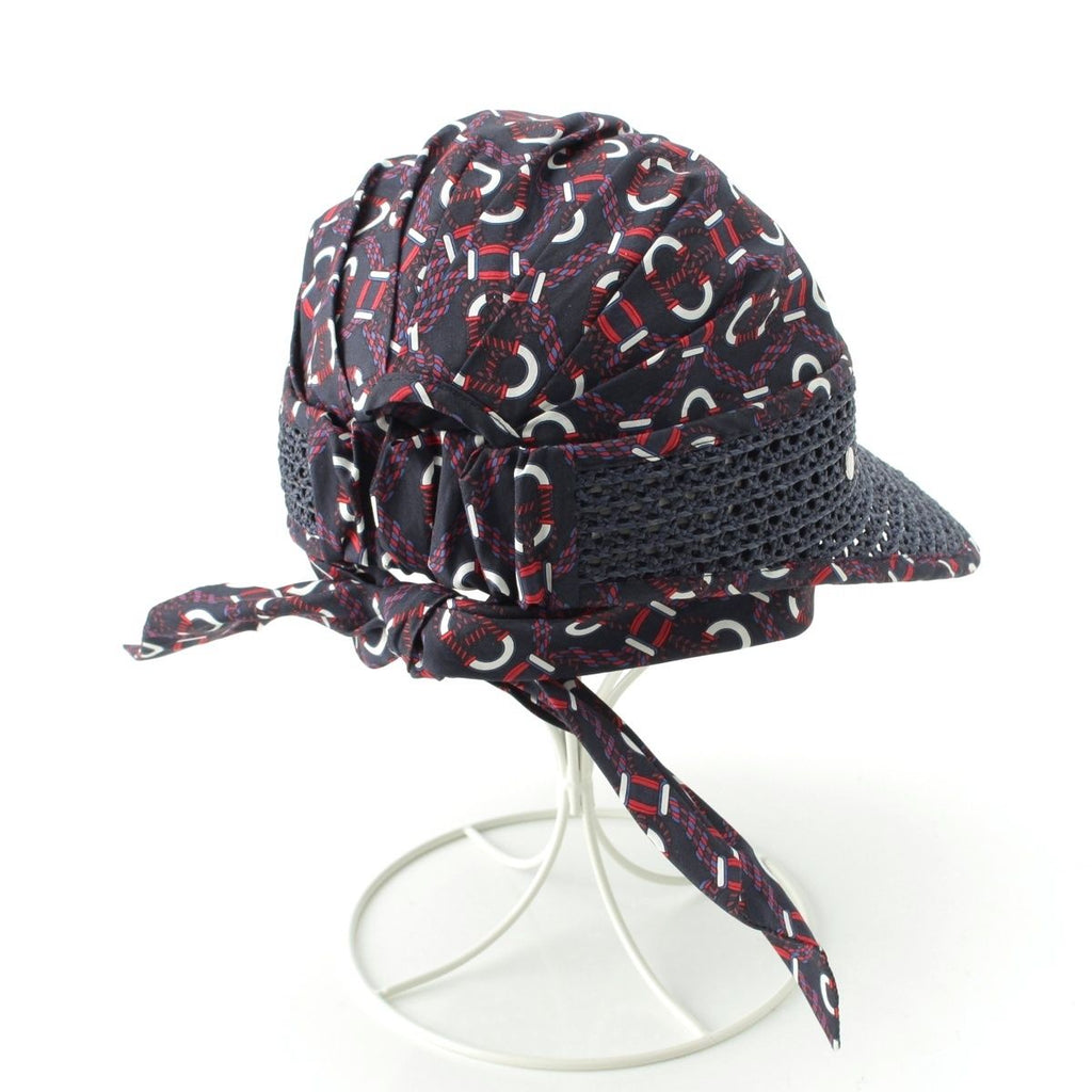 Hermes Raffia Cotton Gemini Hat Cap Navy — view 4