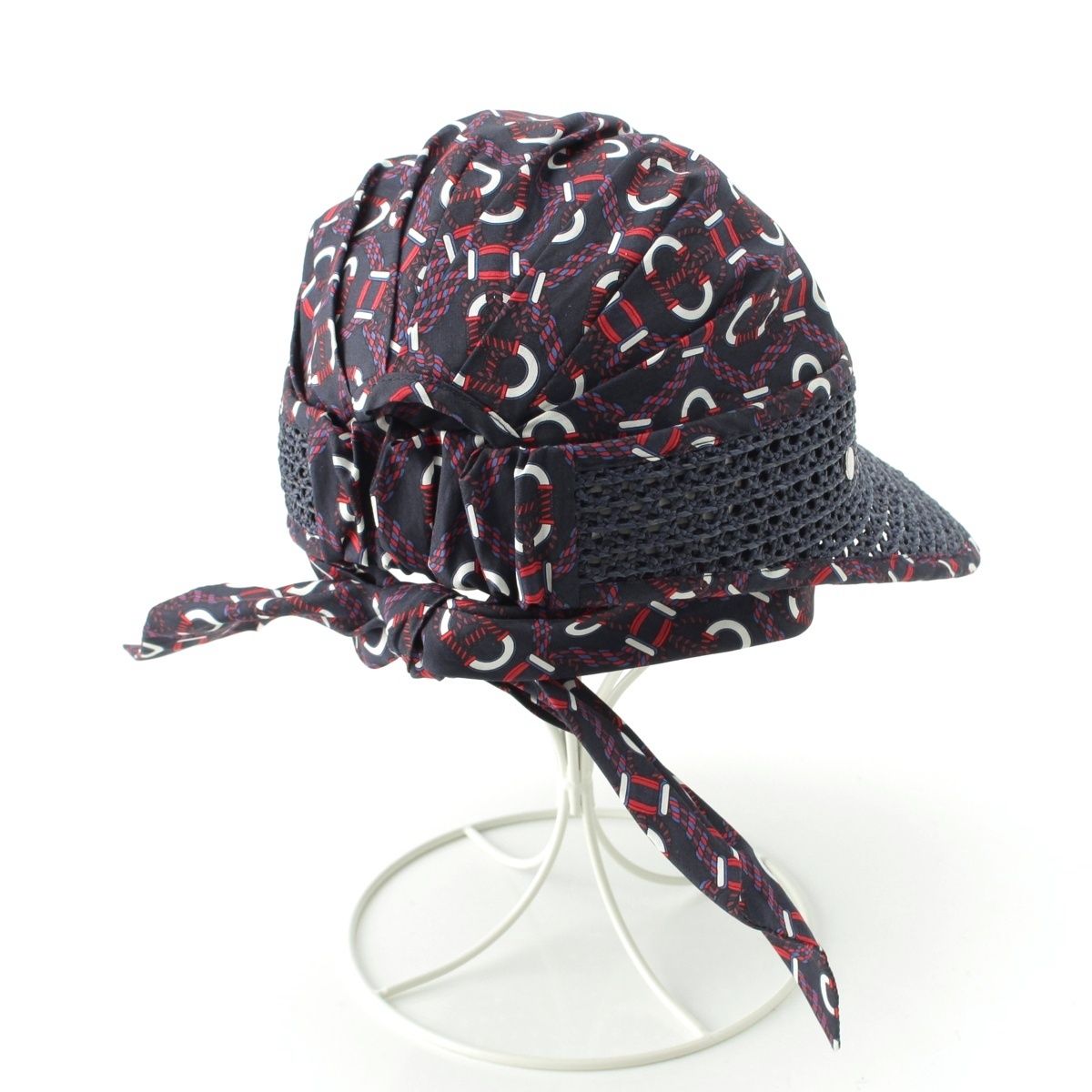 Hermes Raffia Cotton Gemini Hat Cap Navy — view 4