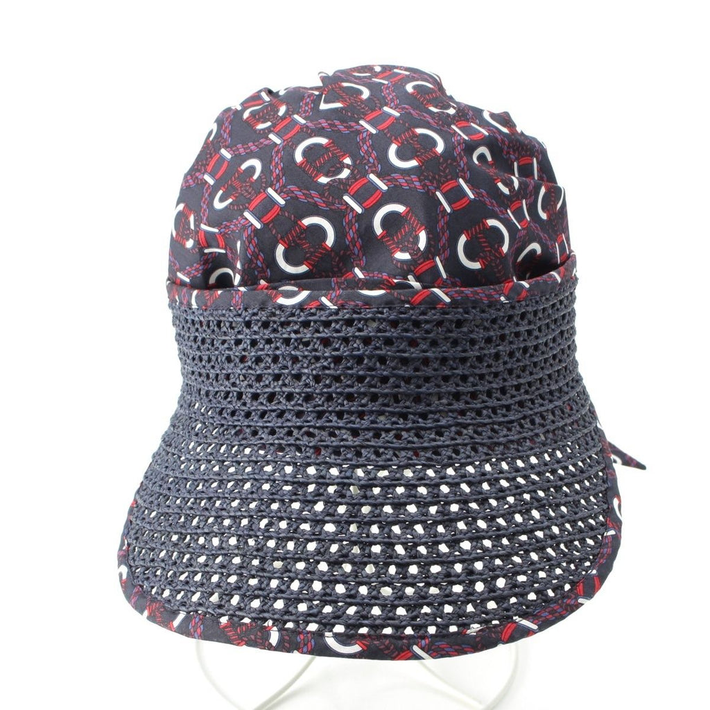 Hermes Raffia Cotton Gemini Hat Cap Navy — view 2