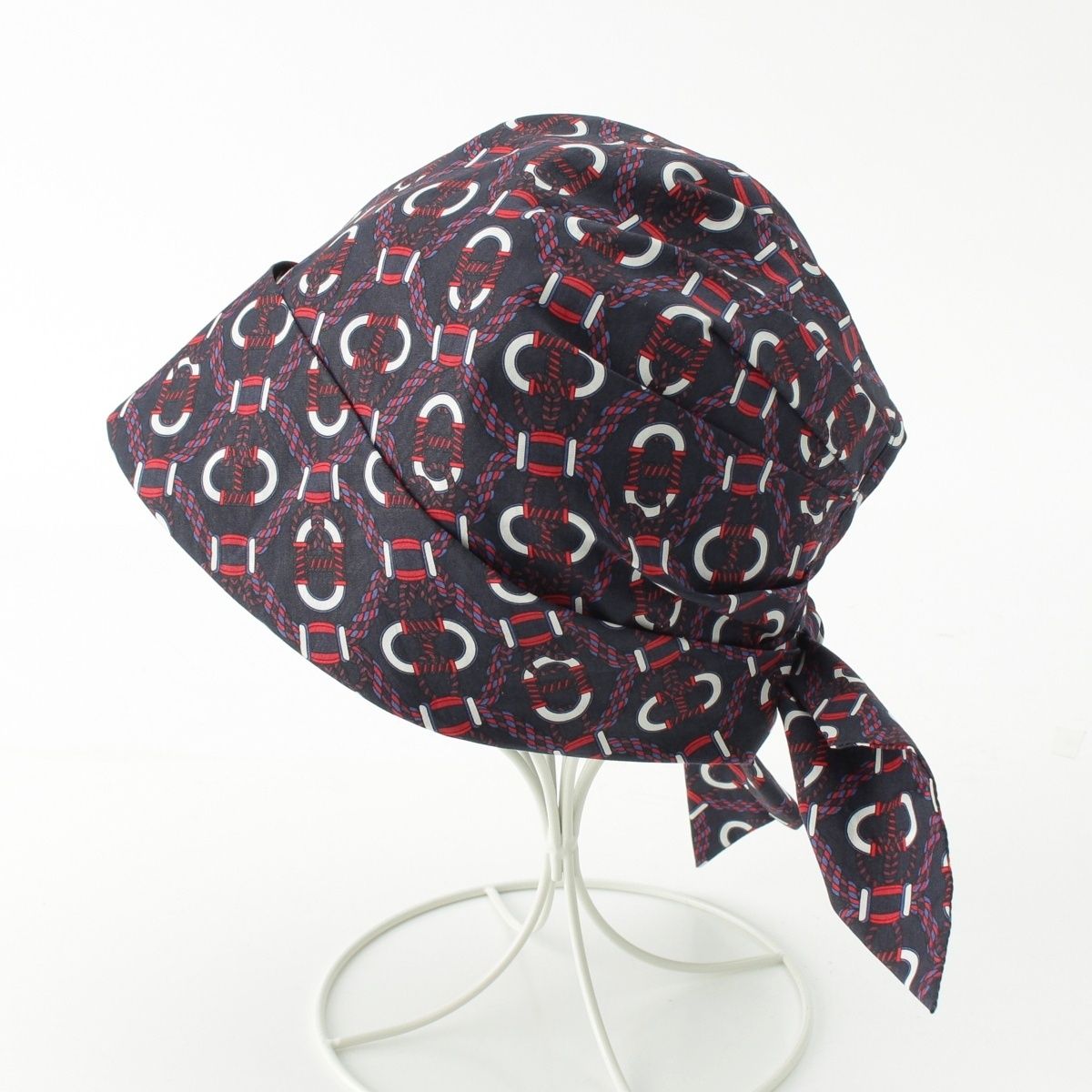 Hermes Raffia Cotton Gemini Hat Cap Navy — view 7