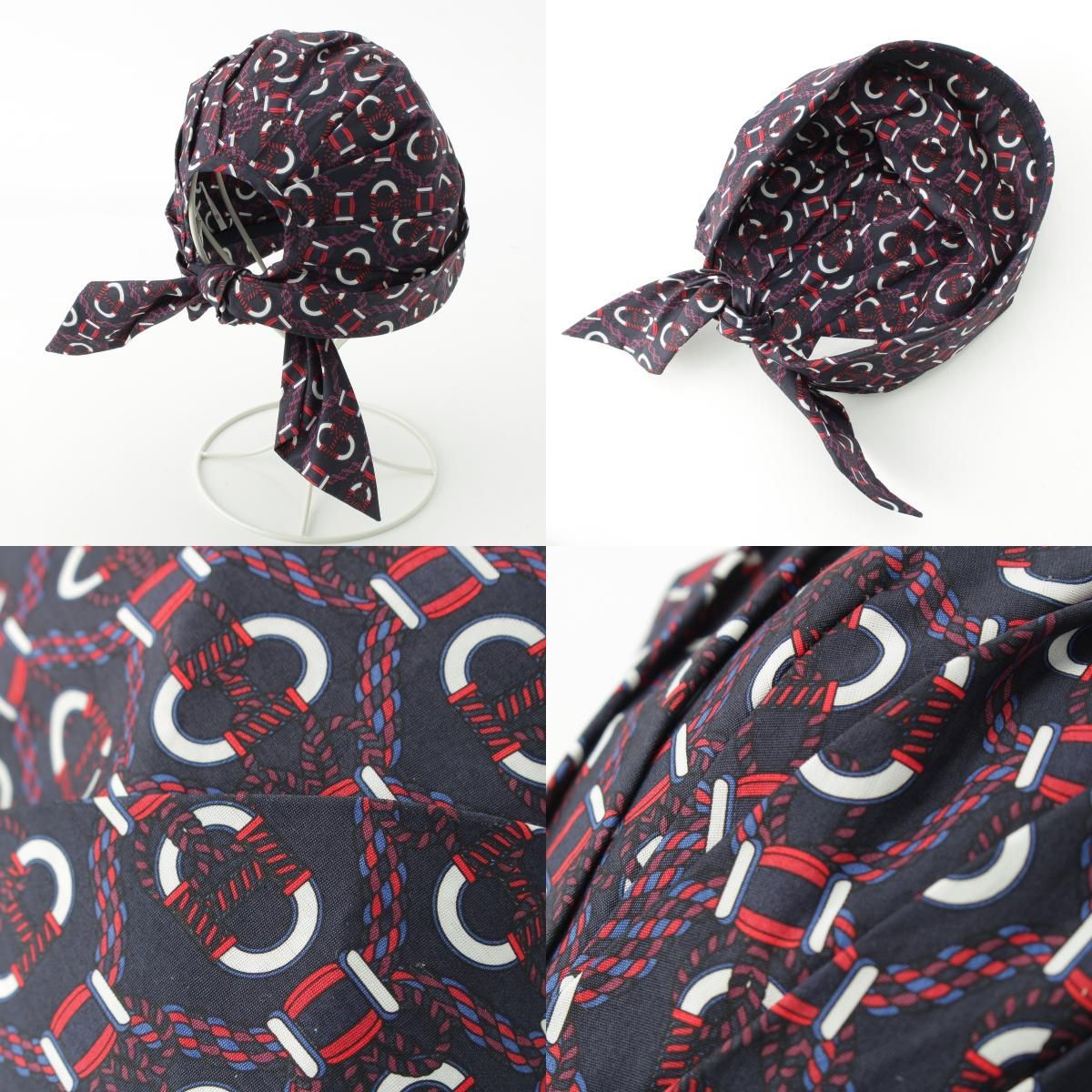 Hermes Raffia Cotton Gemini Hat Cap Navy — view 8