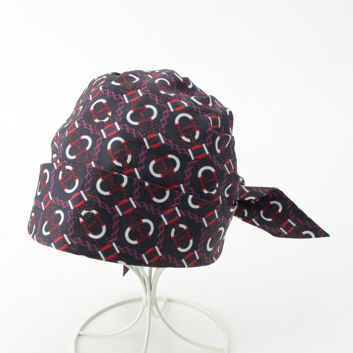 Hermes Raffia Cotton Gemini Hat Cap Navy — view 5