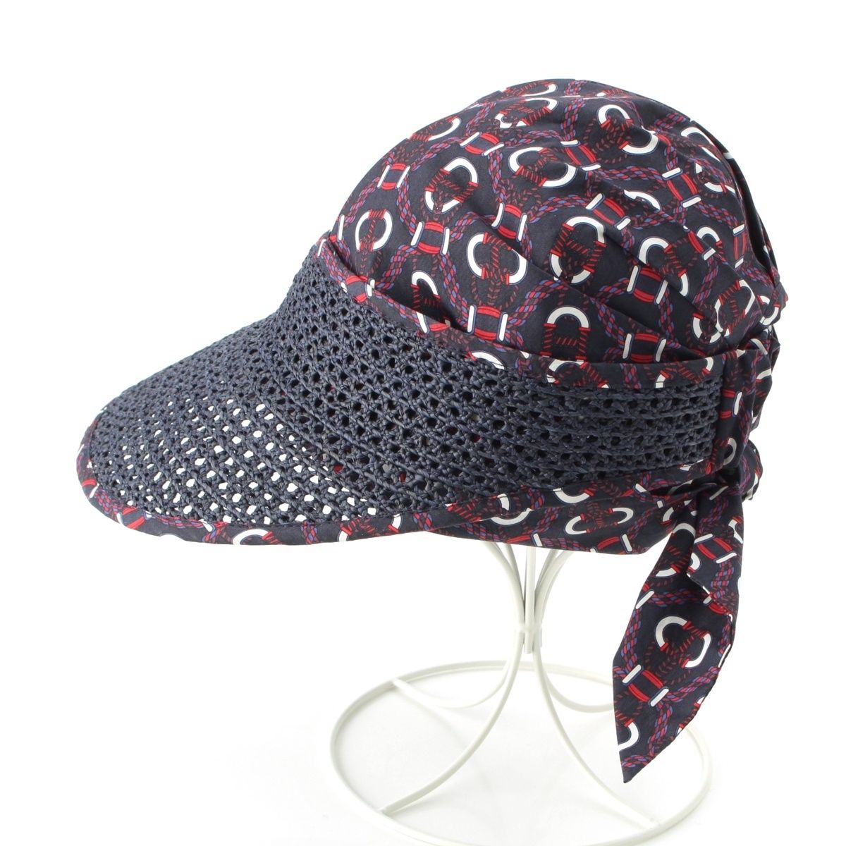 Hermes Raffia Cotton Gemini Hat Cap Navy — view 3