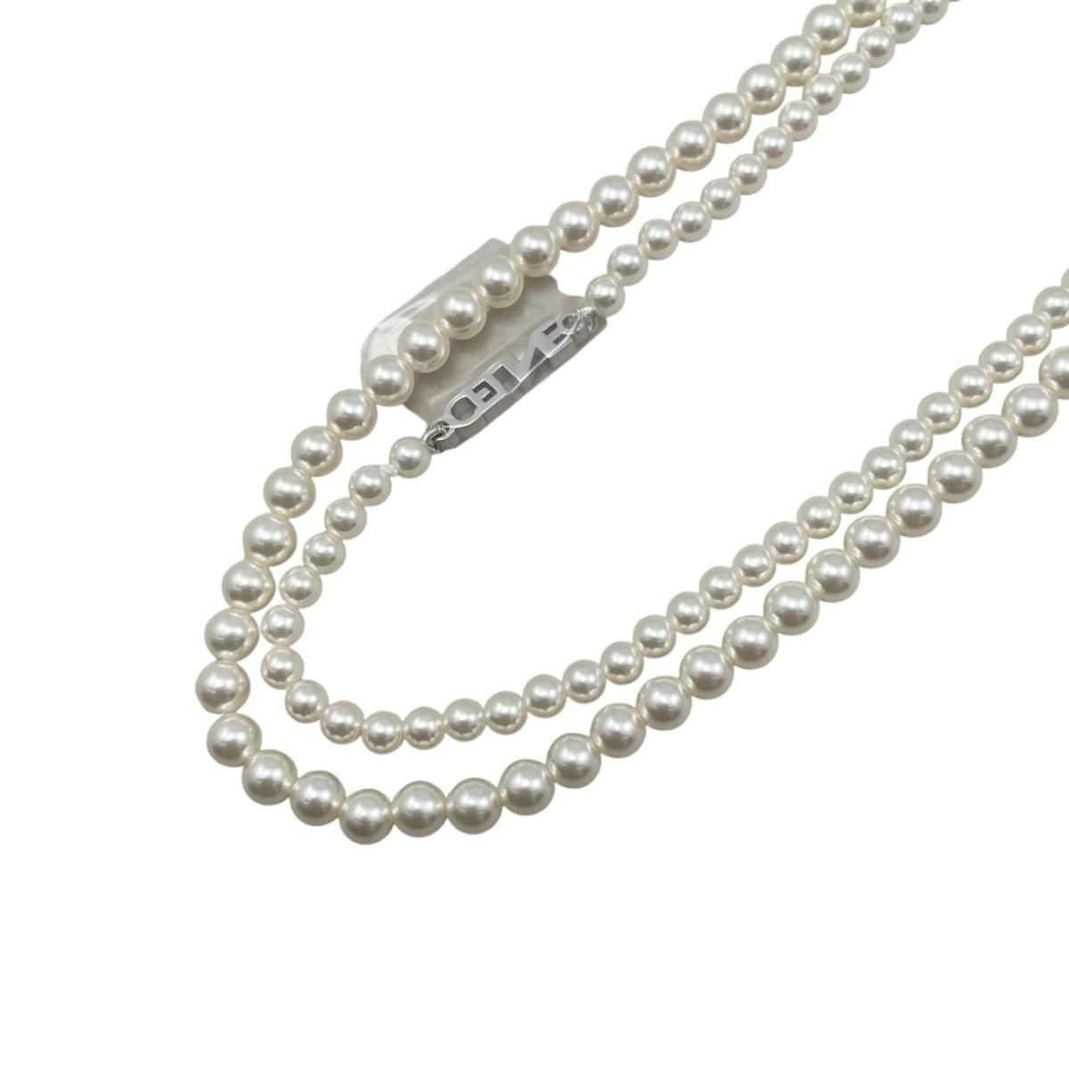 Celine Necklace Pearl Logo White Silver — view 3