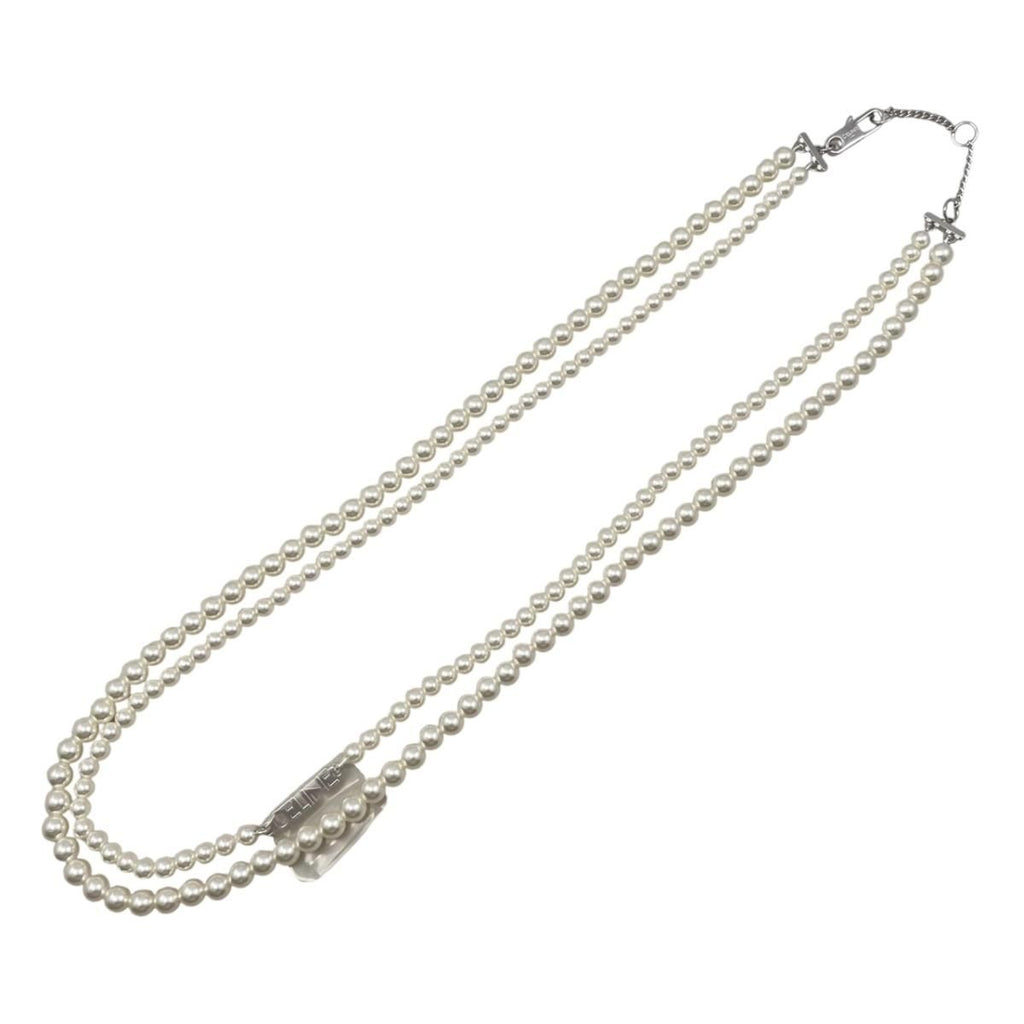 Celine Necklace Pearl Logo White Silver — view 6