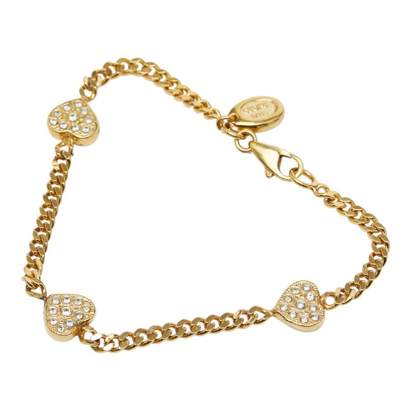 Celine Heart Chain Bracelet Gold Plated Rhinestone