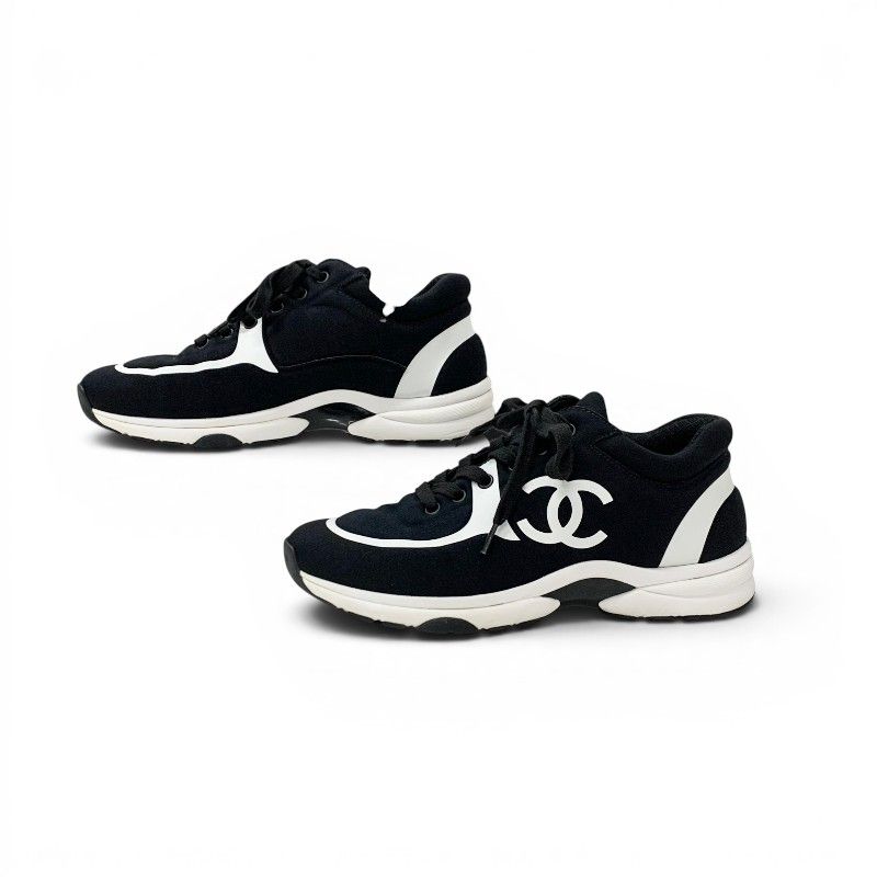 Chanel Sneakers Fabric Rubber Black White CC Logo — view 3
