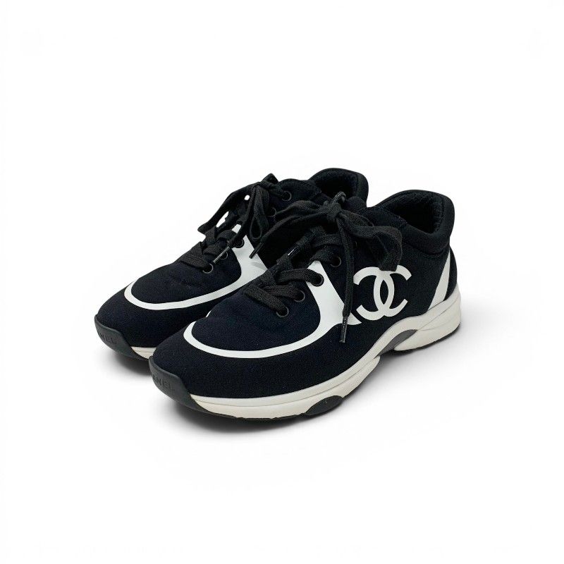 Chanel Sneakers Fabric Rubber Black White CC Logo