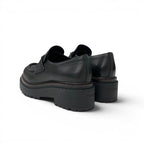 Prada Double Chocolate Loafers Leather Shoes Black Triangle Logo — view 4