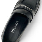 Prada Double Chocolate Loafers Leather Shoes Black Triangle Logo — view 7