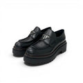 Prada Double Chocolate Loafers Leather Shoes Black Triangle Logo