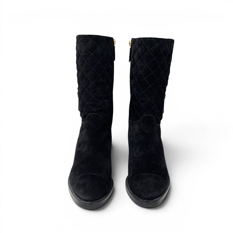 Chanel Boots Short Shoes Suede Black CC Logo Quilted Middle — view 2