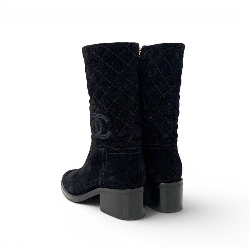 Chanel Boots Short Shoes Suede Black CC Logo Quilted Middle — view 4