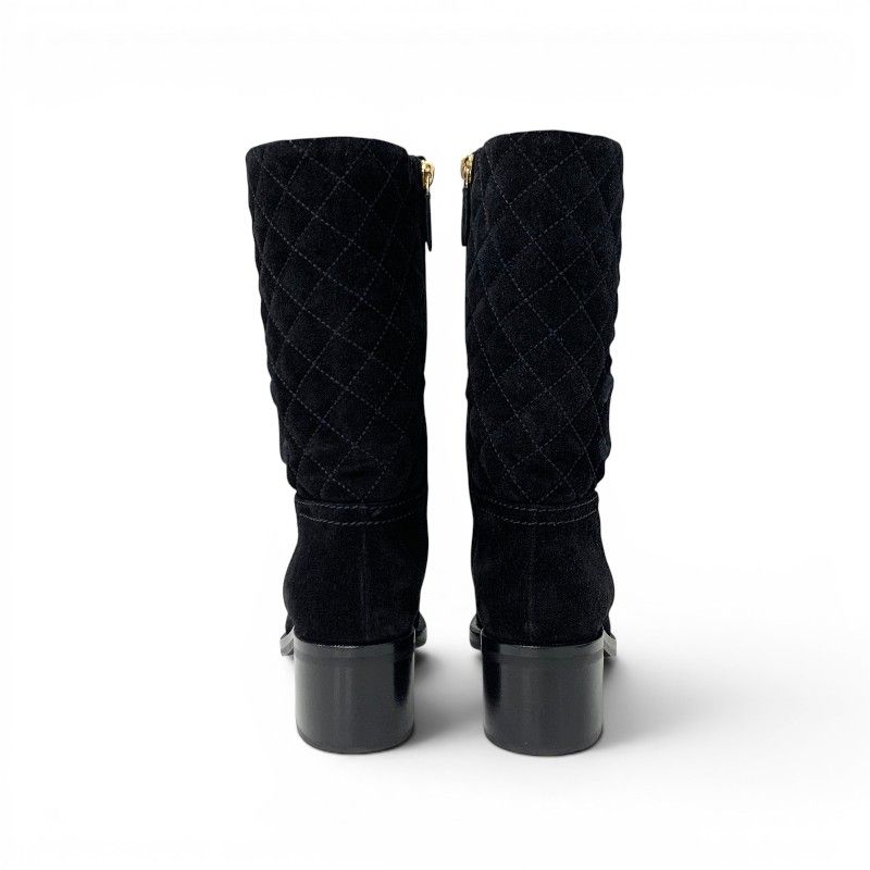 Chanel Boots Short Shoes Suede Black CC Logo Quilted Middle — view 5