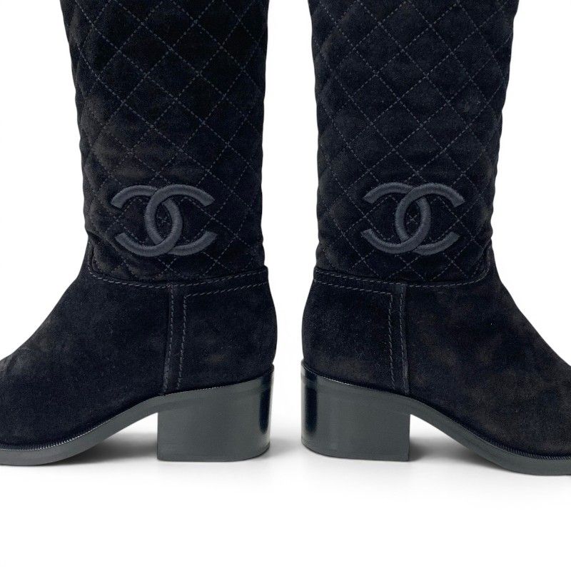 Chanel Boots Short Shoes Suede Black CC Logo Quilted Middle — view 9
