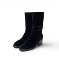 Chanel Boots Short Shoes Suede Black CC Logo Quilted Middle