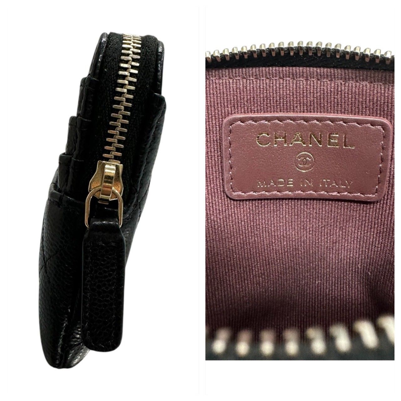 Chanel Quilted Black Gold Caviar Leather Coin Case — view 4