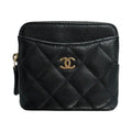 Chanel Quilted Black Gold Caviar Leather Coin Case