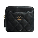 Chanel Quilted Black Gold Caviar Leather Coin Case