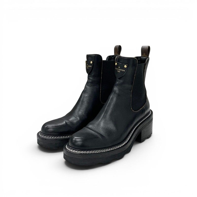 Louis Vuitton Bob le Line Monogram Boots Short Shoes Leather Black Ankle Side