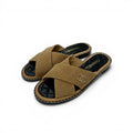 Chanel Sandals Shoes Corduroy Cork Brown Black Gold CC Logo Chain Quilted Flat