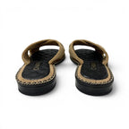 Chanel Sandals Shoes Corduroy Cork Brown Black Gold CC Logo Chain Quilted Flat — view 5