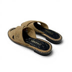 Chanel Sandals Shoes Corduroy Cork Brown Black Gold CC Logo Chain Quilted Flat — view 4