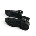 Chanel Boots Short Shoes Leather Patent Black Gold CC Logo Quilted Chain Lace — view 6