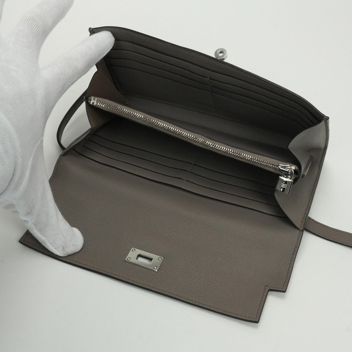 Hermes Kelly Wallet Etain Gray Silver Veau Epsom — view 7