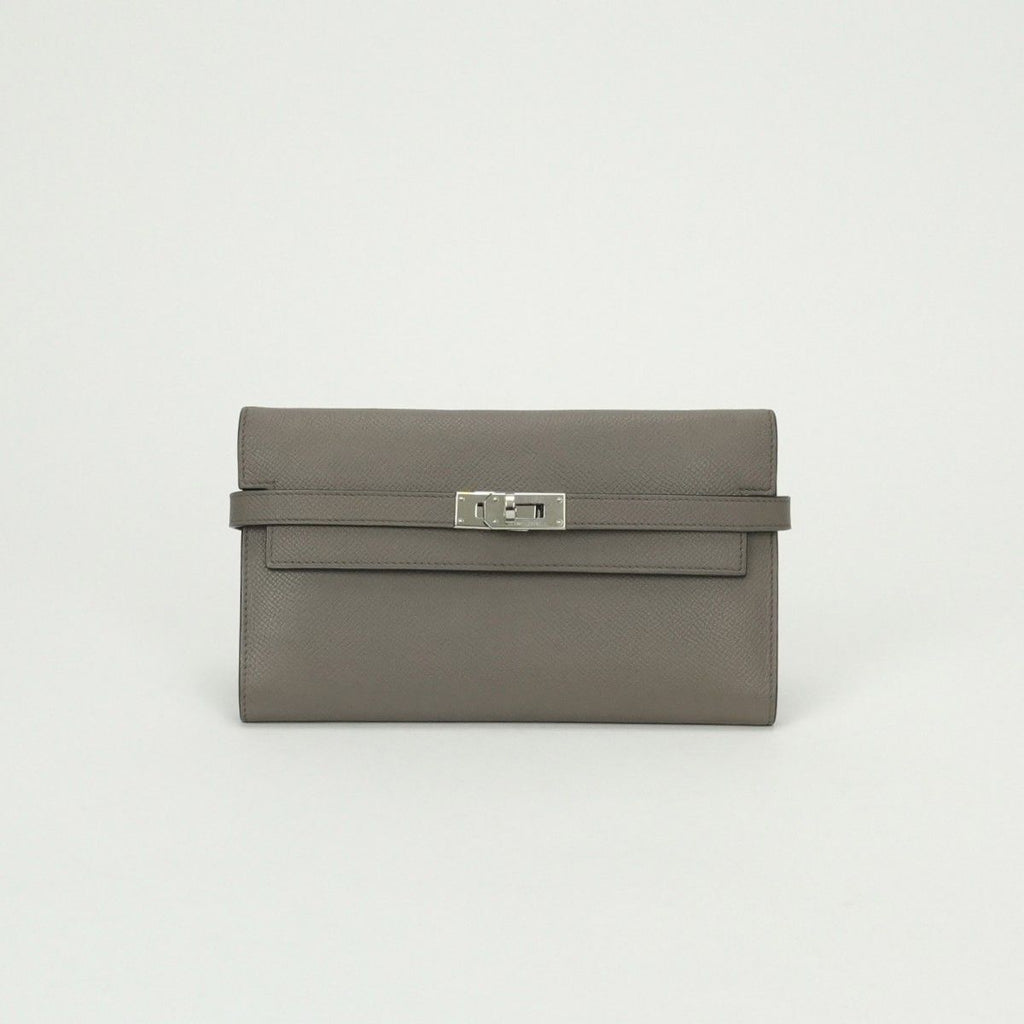 Hermes Kelly Wallet Etain Gray Silver Veau Epsom