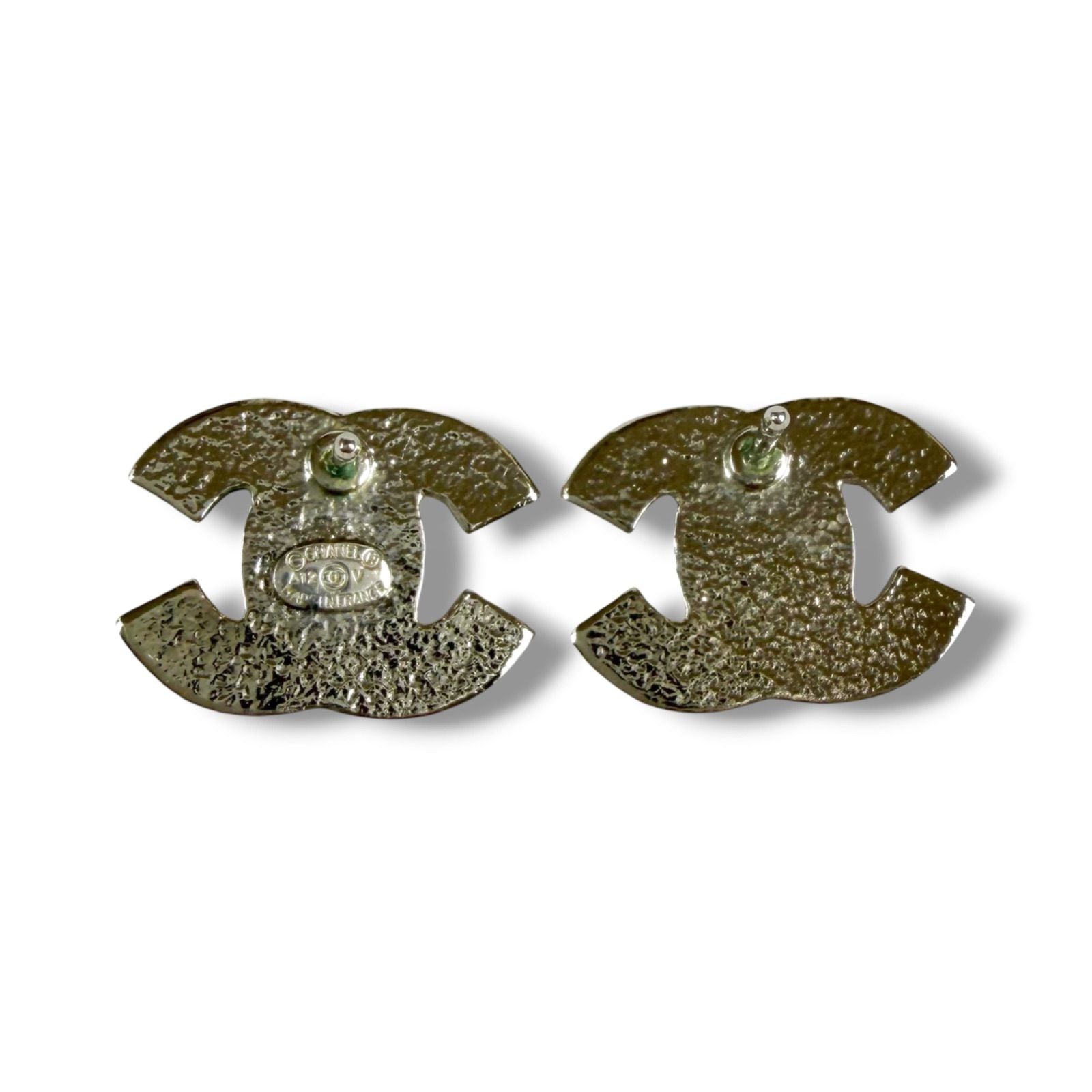 Chanel CC Logo Rhinestone Earrings Silver Vintage — view 3