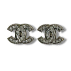 Chanel CC Logo Rhinestone Earrings Silver Vintage — view 2