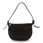 Fendi Zucchino Shoulder Bag Canvas Leather Black