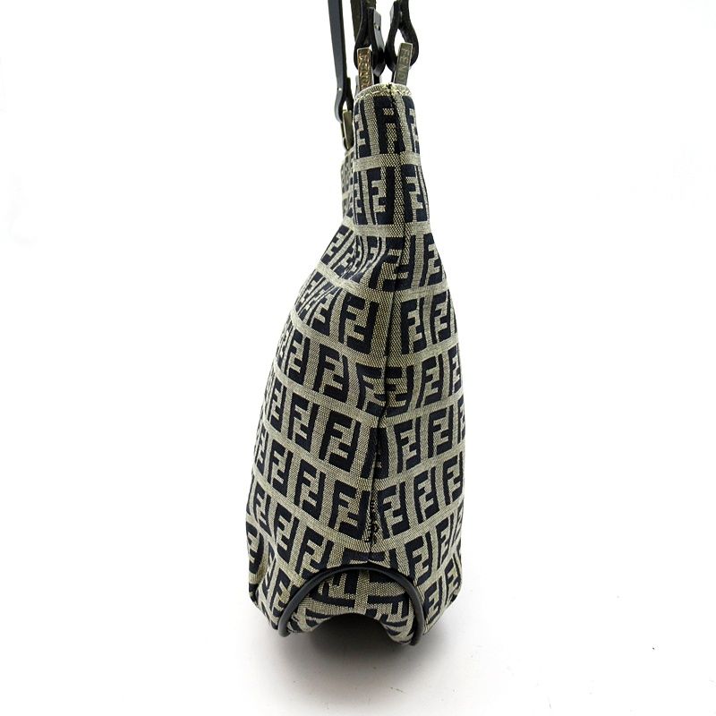 Fendi Zucchino Tote Canvas Leather Navy — view 3