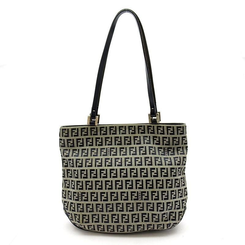 Fendi Zucchino Tote Canvas Leather Navy