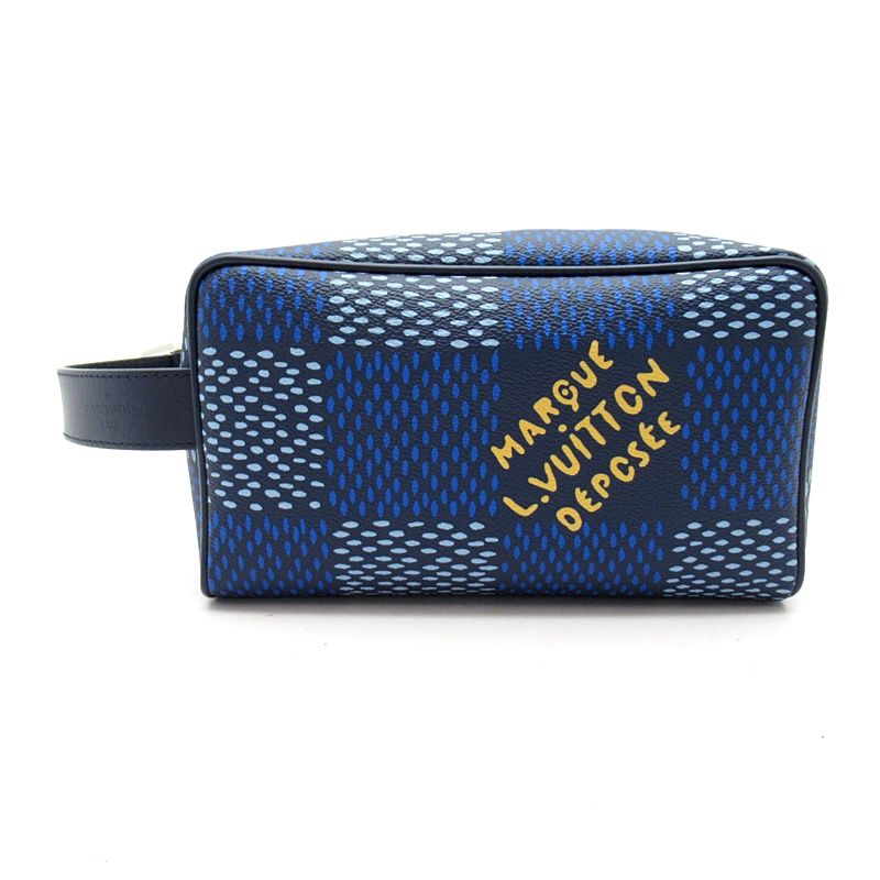 Louis Vuitton Rocca Dopp Kit Damier Heritage Canvas Handbag Blue