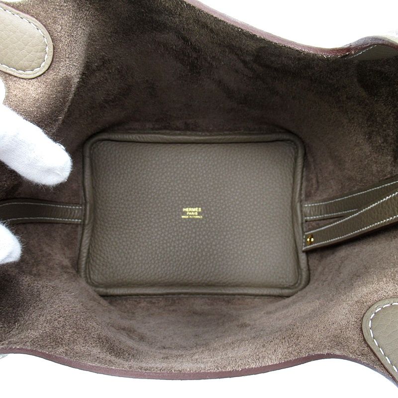 Hermes Picotin Lock PM Taurillon Clemence Handbag Etoupe — view 7