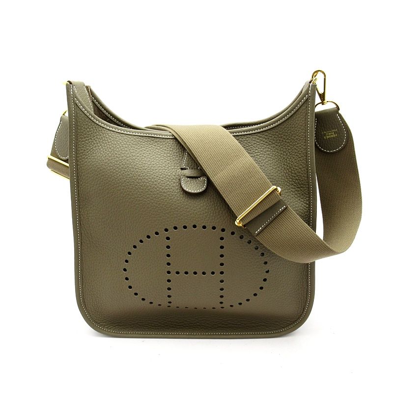 Hermes Evelyne 3 PM Taurillon Clemence Shoulder Bag Etoupe