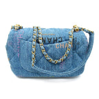 Chanel Quilted Denim Chain Shoulder Bag Cotton Blue — view 4