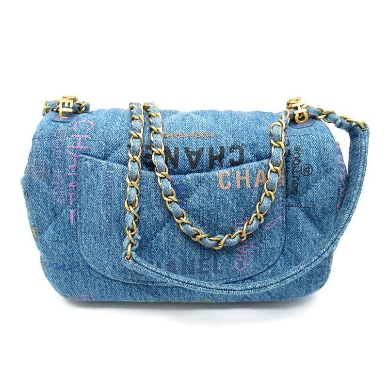 Chanel Quilted Denim Chain Shoulder Bag Cotton Blue — view 4
