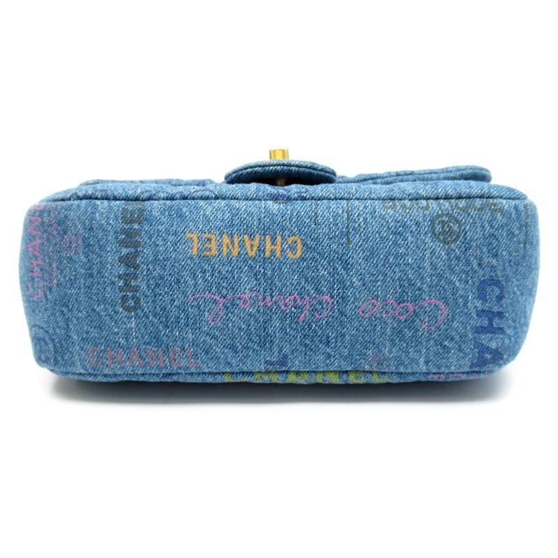 Chanel Quilted Denim Chain Shoulder Bag Cotton Blue — view 6
