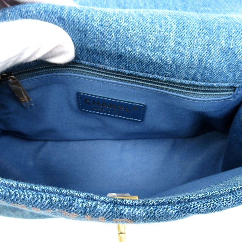 Chanel Quilted Denim Chain Shoulder Bag Cotton Blue — view 7