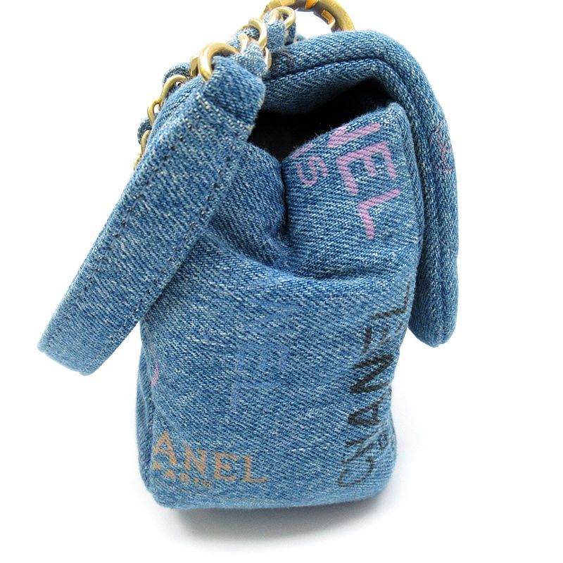 Chanel Quilted Denim Chain Shoulder Bag Cotton Blue — view 5