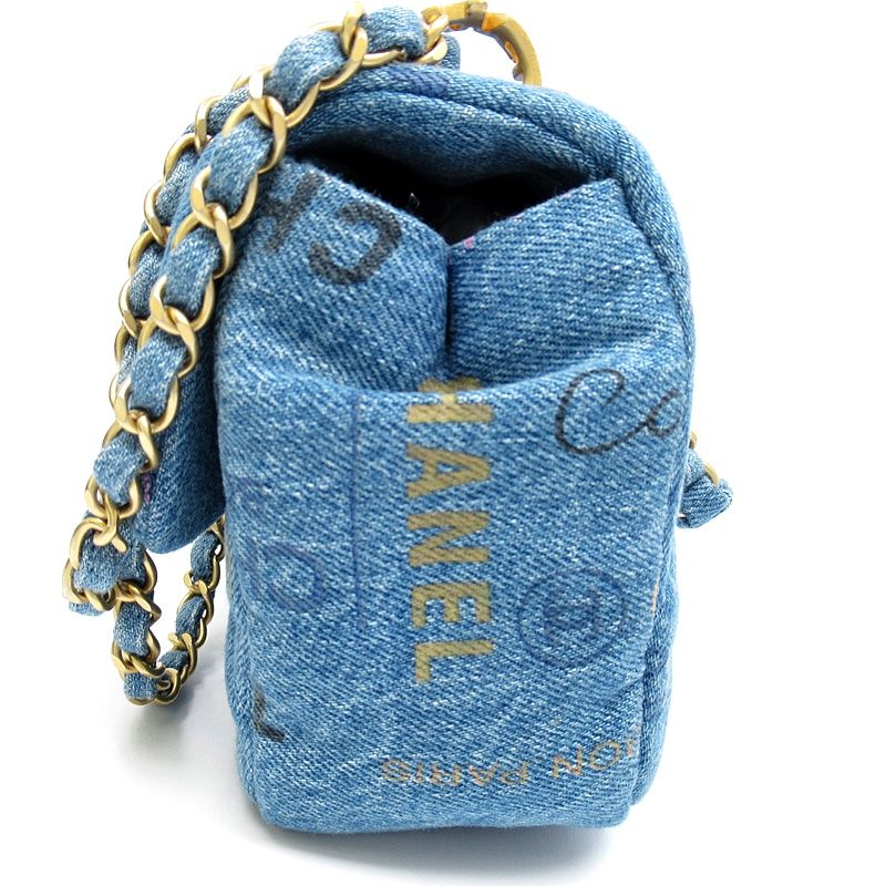 Chanel Quilted Denim Chain Shoulder Bag Cotton Blue — view 3