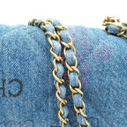 Chanel Quilted Denim Chain Shoulder Bag Cotton Blue — view 2