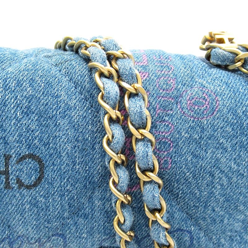 Chanel Quilted Denim Chain Shoulder Bag Cotton Blue — view 2