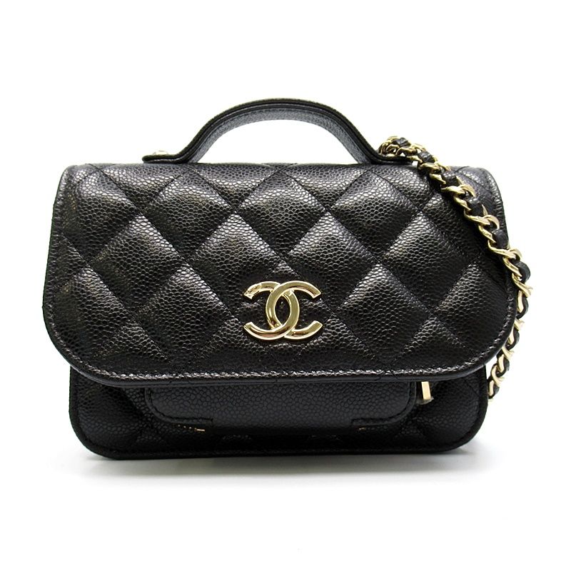 Chanel Affinity Mini Chain Wallet Caviar Leather Shoulder Bag Black