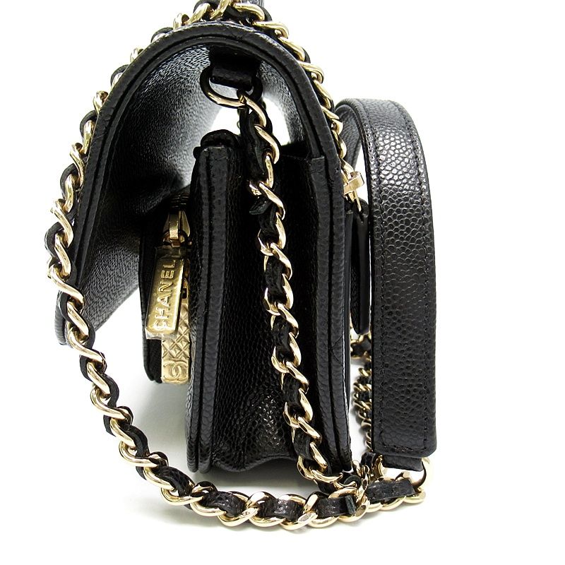 Chanel Affinity Mini Chain Wallet Caviar Leather Shoulder Bag Black — view 2