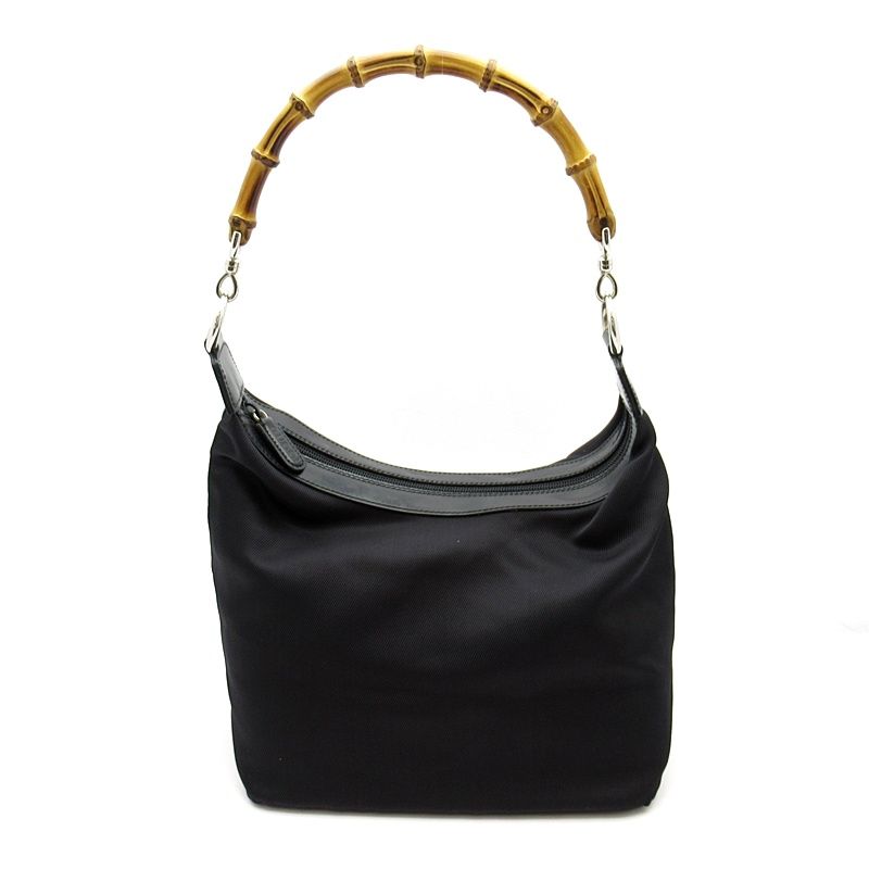 Gucci Bambu Shoulder Bag Nylon Leather Black